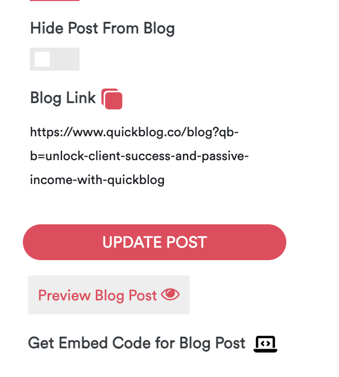 Quickblog | Blog Post Editor Settings